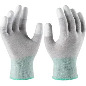 PAKNADA 24-Pair 13G ESD Antistatic Work Gloves, PU Finger Coated Lightweight Safety Gloves for Electronics, Assembly & Precision Tasks Hand Protection