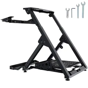 VEVOR Foldable Racing Steering Wheel Stand, Height Adjustable Universal Base Compatible with Logitech & Thrustmaster Racing Wheel and Pedal, Movable Wheels Heavy-duty Frame Standard GT/Formula Seating