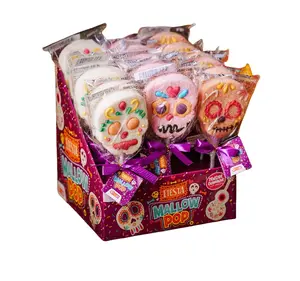 Halloween Hand-Painted Skull Marshmallows SoftAssorted Candy Lollipops Suckers 18 CountIndividually Wrapped Party Favors Pack SpookyFloral - Dotted Skull Goodie Bags Gift TrayBaskets Decorations Trick or Treat Sweet SugarSnack for Kids and Adults