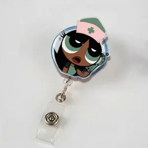 Power puff girls Retractable ID Badge Reel Cute Durable Acrylic ID Badge Holder Nurse Accessory Unique Gift for Nurses, Nursing Students or Coworkers