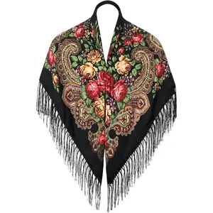 Russian Style Muffler Warm Scarf with Tassel Women's Traditional Scarf Wrap Shawl Fringes Printing Cape