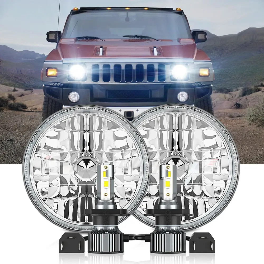 For Hummer H2 2003 2004 2005 2006 2007 2008 2009 Pair DOT 7' inch Round LED Headlights DRL High Low Beam