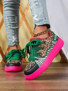New Trendy Leopard Print Women's Casual Sneakers, Comfortable Breathable Low Top Skate Shoes, Perfect for Parties, Travel, Daily Wear