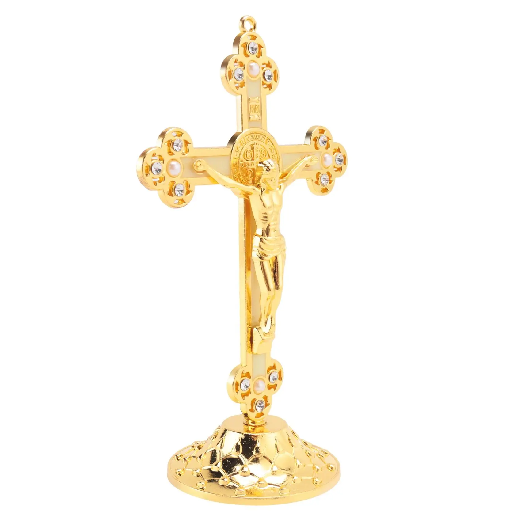 Standing Crucifix with Base Alloy Cross for Home Chapel Decoration and Religious Gifts(Gold)