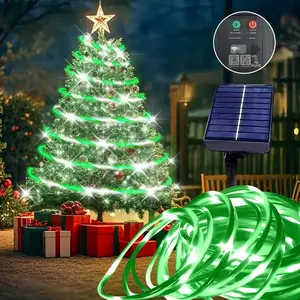 Green Candy Cane Design Solar Rope Lights 33FT 100LED IP65 Weatherproof 8 Modes for Outdoor Xmas Garden Wedding Tree Party Decor Garland Ribbon Rechargeable Fairy Lights Decorating