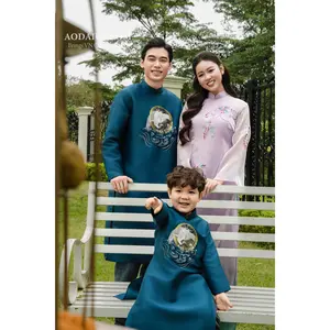 Golden Moon Crane Father Son Matching Ao Dai O61