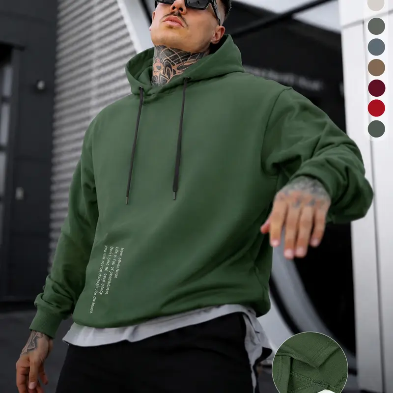 Men's Hoodie Casual Tie-Cap Sports Pullover with Pocket Irregular Hem and Relaxed Fit Print Design Couple's Long Sleeve Operator Autumn Outfit 2000s Style Solid Color Hoodie