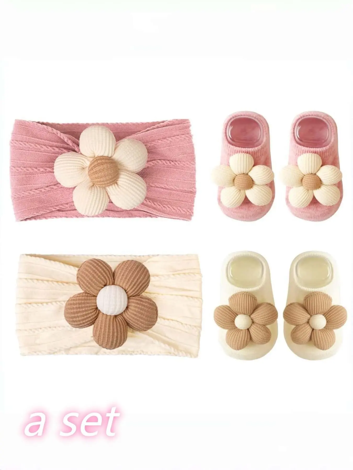 Baby Hairband Socks Set, Non-Slip Baby Headbands, Cute Flower Design, Infant Accessories, Headband Accessory, 1 Set/2 Sets, Newborn & Toddler Friendly