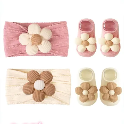 Baby Hairband Socks Set, Non-Slip Baby Headbands, Cute Flower Design, Infant Accessories, Headband Accessory, 1 Set/2 Sets, Newborn & Toddler Friendly