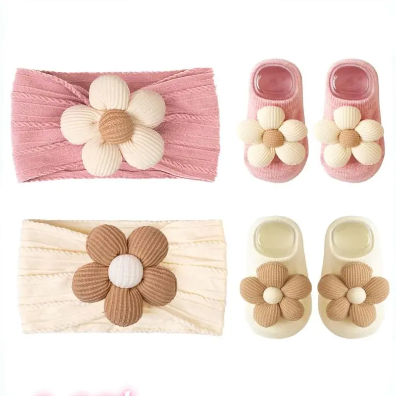 Baby Hairband Socks Set, Non-Slip Baby Headbands, Cute Flower Design, Infant Accessories, Headband Accessory, 1 Set/2 Sets, Newborn & Toddler Friendly