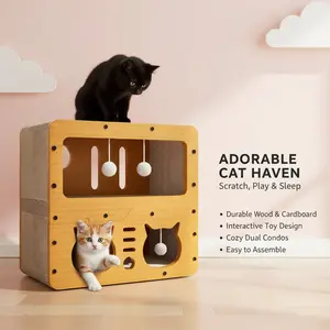 Cat Scratcher Cardboard House, 2 Floor Kitty Scratching Pad Lounger Bed for Small Cats to Play, Rest, Sleep,Scratch Post Box,Durable Board Entertain Feline Friends Prevent Furniture Damage