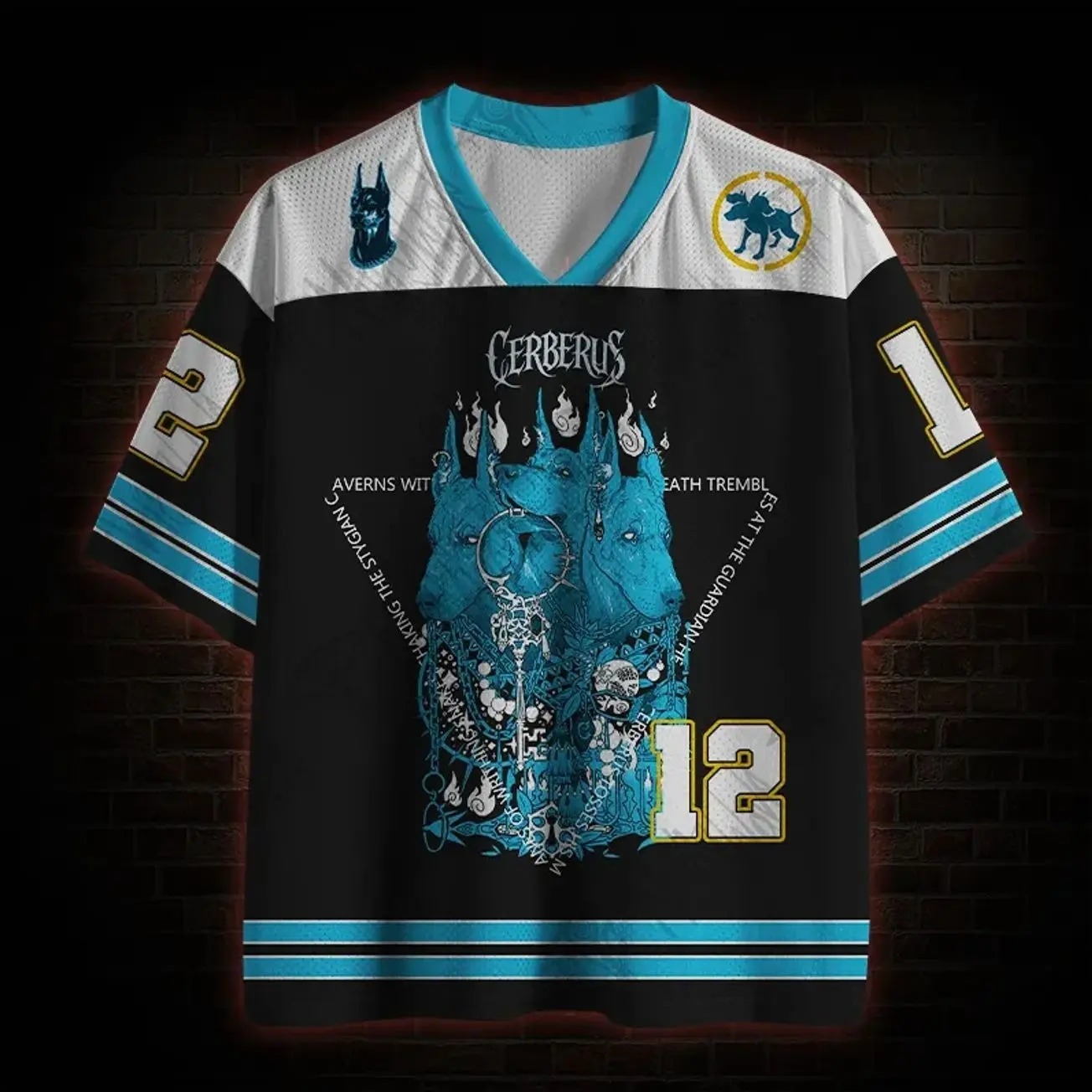 Cerberus Infernal Mesh Jersey, Three Headed Hellhound Graphic Jersey Shirt, Greek Mythology Underworld Gothic Streetwear 7PC