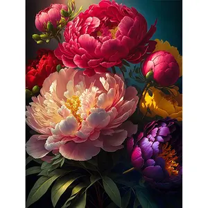 16x20 inches - Unframed Bright Peony DIY Digital Acrylic Painting, Diy decorative painting, Hand-Colored Retro Chinese Style Petal Texture Personalized Home Wall Decor, Chinese Style Gift of Choice
