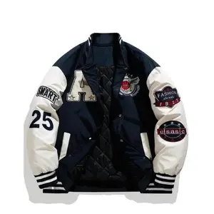 New Men's Colorblock Letter & Figure Embroidery Baseball Collar Jacket, Regular Fit Fashion Menswear, Longsleeves Button-Front Casual Outerwear for Fall & Winter Daily Wear