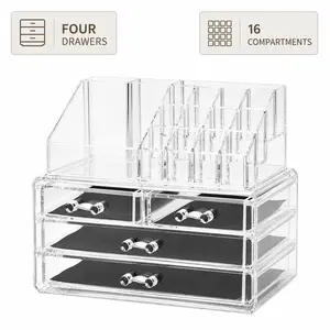 4 Drawer Acrylic Cosmetic Organizer – Clear Makeup Storage Box with 16 Compartment Top – Stackable, Dustproof, Easy Clean – For Home or Professional Use