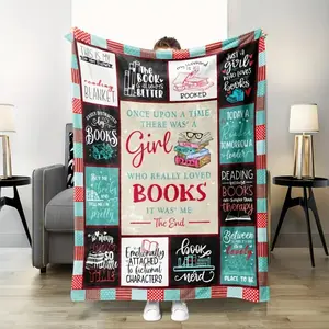Cozy Flannel Book Lover's Throw Blanket - Soft & Warm, Perfect for Couch, Bed, or Reading Nook, Charming Printed Design with Inspirational Quotes, Mixed Colors, Ideal Gift for Bookworms, Available in Various Sizes, Cute Blanket-280GSM