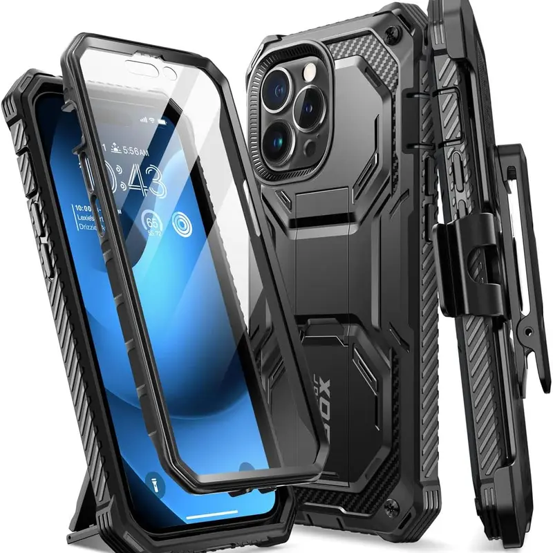 i-Blason Shockproof Cellphone Cover & Accessories for iPhone 13,14,14 Pro,14 Plus,14 Pro Max Handheld Devices - Full-Body Rugged Casing with Built-in Screen Protector, Military-Grade Protection, Adjustable Stand, Tilt Belt Clip Holster