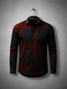 Men's Vintage Plaid Long Sleeve Shirt, Fashion Workwear for Dad & Son, Comfortable Retro Style Cs58110