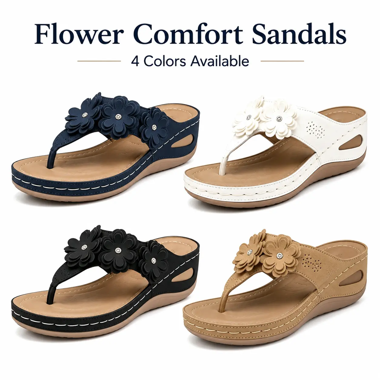 Women's Chic Floral Sandals, Comfortable Round Toe Flip Flop Slides, Lightweight Flat Footwear for Summer Beach Wear