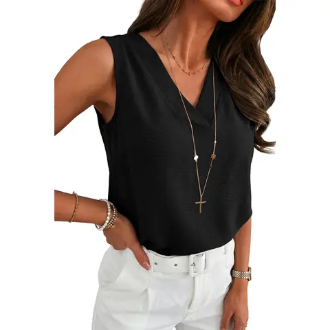 Lepunuo Tank Top for Women V Neck Loose Fit Sleeveless Summer Tops Business Casual Outfits Dressy Blouses Shirts