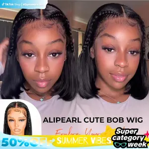 [Summervibes] Alipearl Hair Pre Braided Short Bob Wig Human Hair Straight 13x4 Lace Front Bob Wig Stylist Pre Cut Lace Pre Styled Glueless Ready To Go Wig