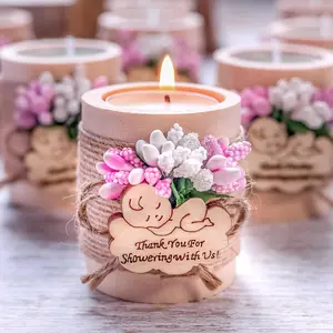 Pack of 10 Wood Candle Holders,Baby Shower Favors for Girls,Baby Shower Party Favors for Guests,Tealight Holder (Pink Baby)