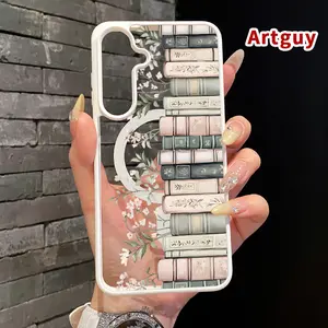 Magnetic Phone Case Supports Wireless Charging Case compatible with Samsung Galaxy S23 Ultra S24 Plus FE S25 S22+ Books with Blooms Pattern Non-Yellowing Shockproof Clear Slim Protective Softcase Transparent Acrylic Cover