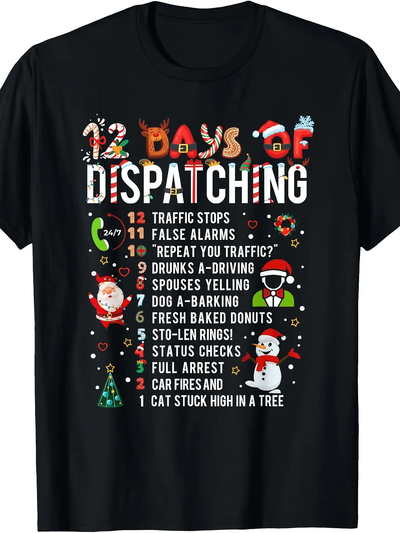 12 Days of Dispatching Funny Christmas Dispatcher unisex soft cotton short sleeve t shirt, vintage graphic casual tee for men women teens, perfect birthday holiday gift for camping travel gym daily street casual wear