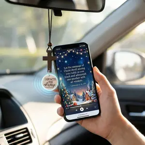 【Flash Sale】NFC Daily Bible Verse Rearview Mirror Cross Ornament – Daily Scripture Car Charm Hanging Cross for Car with “I Am with You Always” Medallion