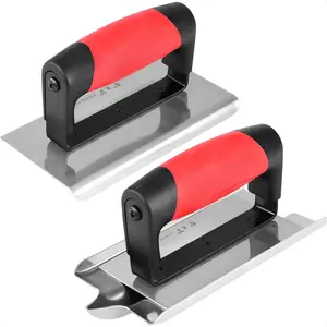 Concrete Tools Include Edger (6" x 3", 1/4"R) and Groover (6" x 3", 1/2"W, 1/2"D), Stainless Steel Concrete Finishing Tools - Masonry Hand Tool Set, Cement Finishing Kit with Soft Grip