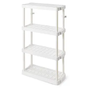 Gracious Living 4 Shelf Adjustable Ventilated Medium Duty Shelving Unit, White Organiser Plastic