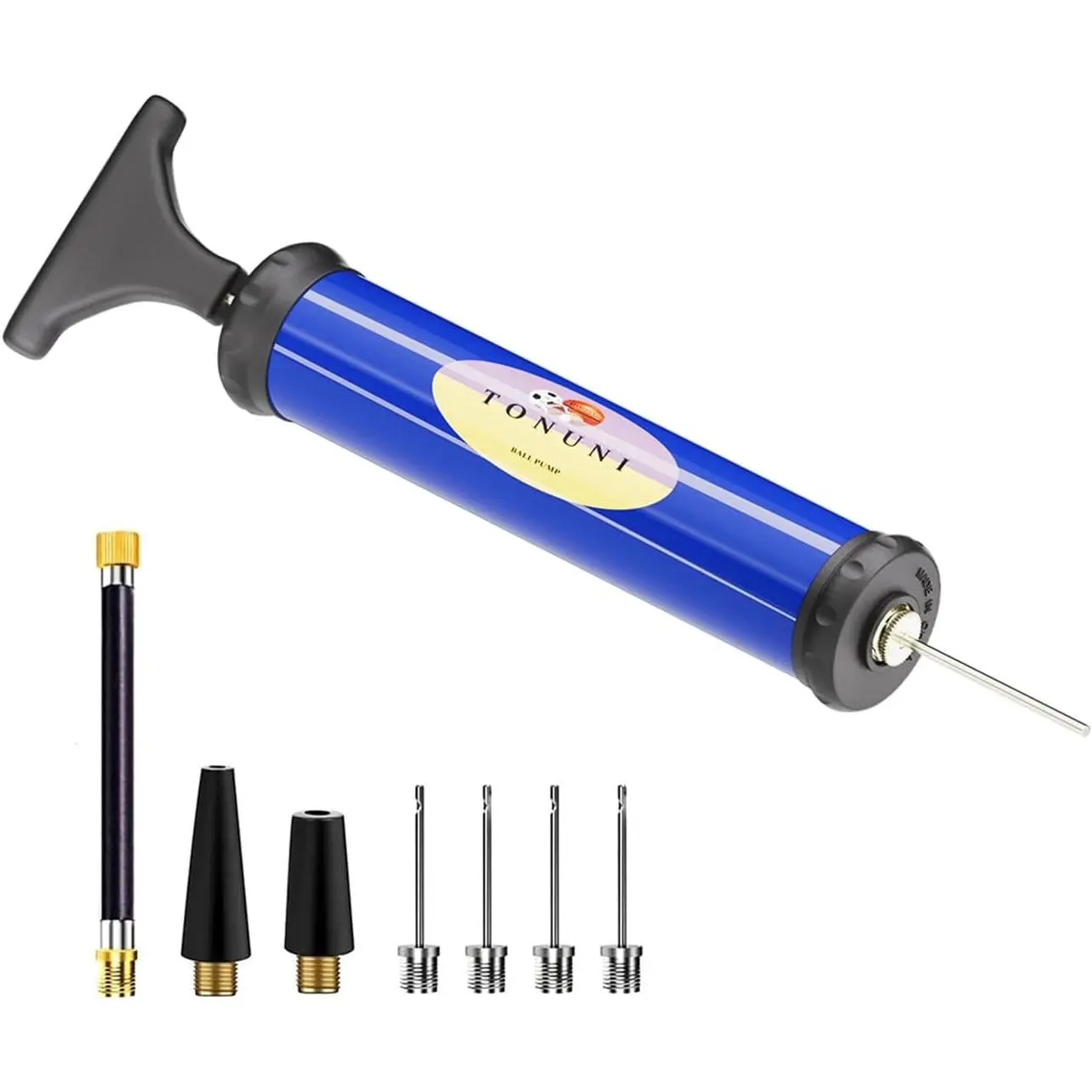 Manual Portable Ball Inflation Tool Kit - Basketballs & Exercise Balls Hand Pump with 4 Multiple Needles, 2 Nozzles, 1 Flexible Hose (Portability Focus)