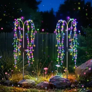 1pc 160led Solar Firecracker Willow Fireworks Lights, Ip65 Waterproof, 8 Lighting Modes, Smart Light for Yard Garden Path Decor