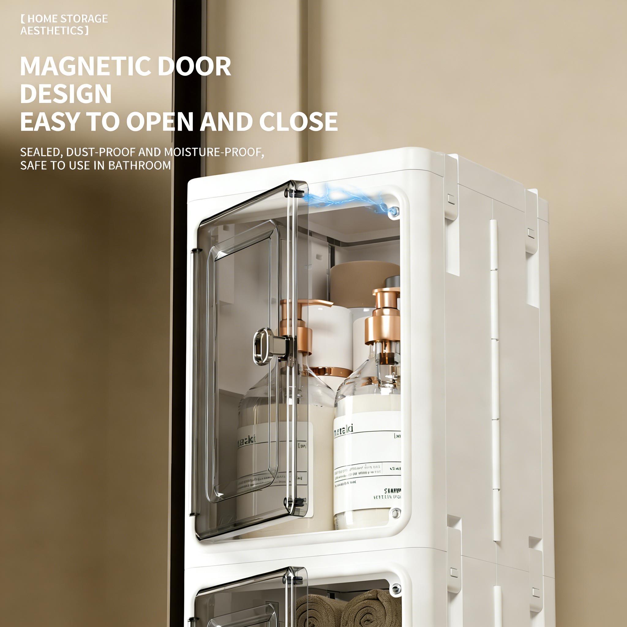 Mobile Foldable Dustproof Storage Cabinet Universal Wheels Magnetic Door Multilayer Slim Narrow Gap Storage Box Kitchen Bedroom Bathroom Side Home Organizer