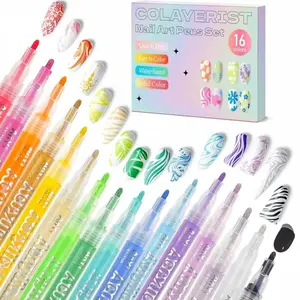 Nail Art Pen Set, 16 Colors Acrylic Nail Polish Holiday Kit Fast Dry, 3D Gel Nail Oil Pens Doodle Dot Paint Drawing Lines DIY Home Salon Use Manicure Nail Art Accessories Nail Art Design