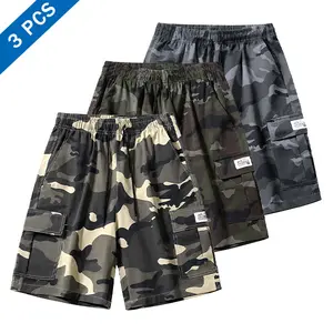 Men's 3-Pack Camo Cargo Shorts - Camouflage pattern, practical side pockets, drawstring elastic waistband, casual outdoor shorts, a must-have for hot weather and everyday wear