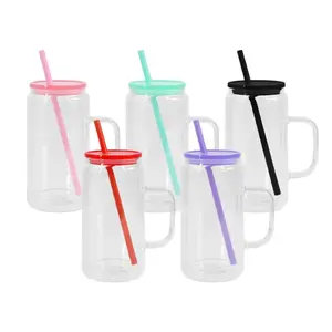 16oz snow globe sublimation glass cups with handle and plastic color lid | Sublimation Tumbler | 16 oz Snowglobe Tumblers