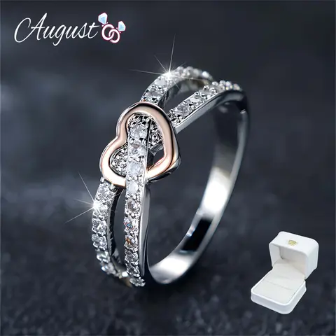 Women's Infinity Heart Cubic Zirconia Promise Ring - Tarnish Proof Jewelry, Cute Artificial Gemstone Rings, Romantic Accessories, Valentine's Day Gift, Exquisite Packaging, Sizes 6-10, Spring Adult Statement Accessory