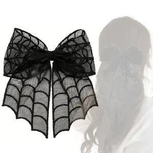 1pc Gothic Punk Spider Web Bow Hair Clip - Women'S Black Lace Halloween Hair Accessory, Vintage Everyday Hairpin with Intricate Design, Durable Hair Accessory, Perfect Halloween Gift, Halloween Hair Accessories, Themed Event Accessory, Punk Style Hairpin,