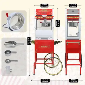 20 oz Commercial Popcorn Machine Cart - Classic Red Movie Theater Style Popcorn Maker with Storage Stand and Wheels for Home, Parties and Concession Stands