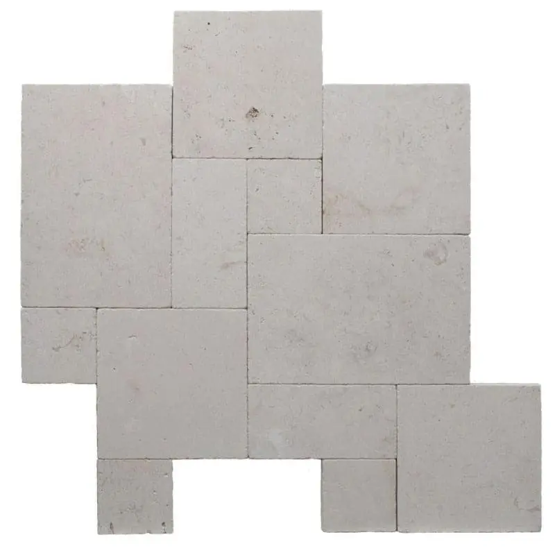 Myra Tumbled Limestone French Pattern Flooring Tile, 8x8-16x24 Sizes, Suitable for Indoor & Outdoor Spaces, Pool Decks, Outdoor Patios