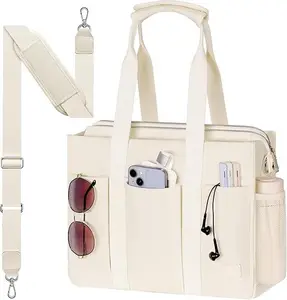 Women's Large Canvas Tote Bag - With Laptop Compartment, Zipper Closure - Ideal for Work, Travel