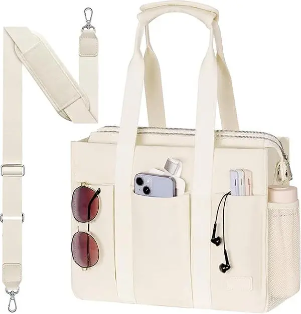 Women's Large Durable Canvas Tote Bag - Adjustable Strap, Laptop Compartment, Zipper Closure, Commute Bag - Ideal for Business, Flights, Durable Commute Bag
