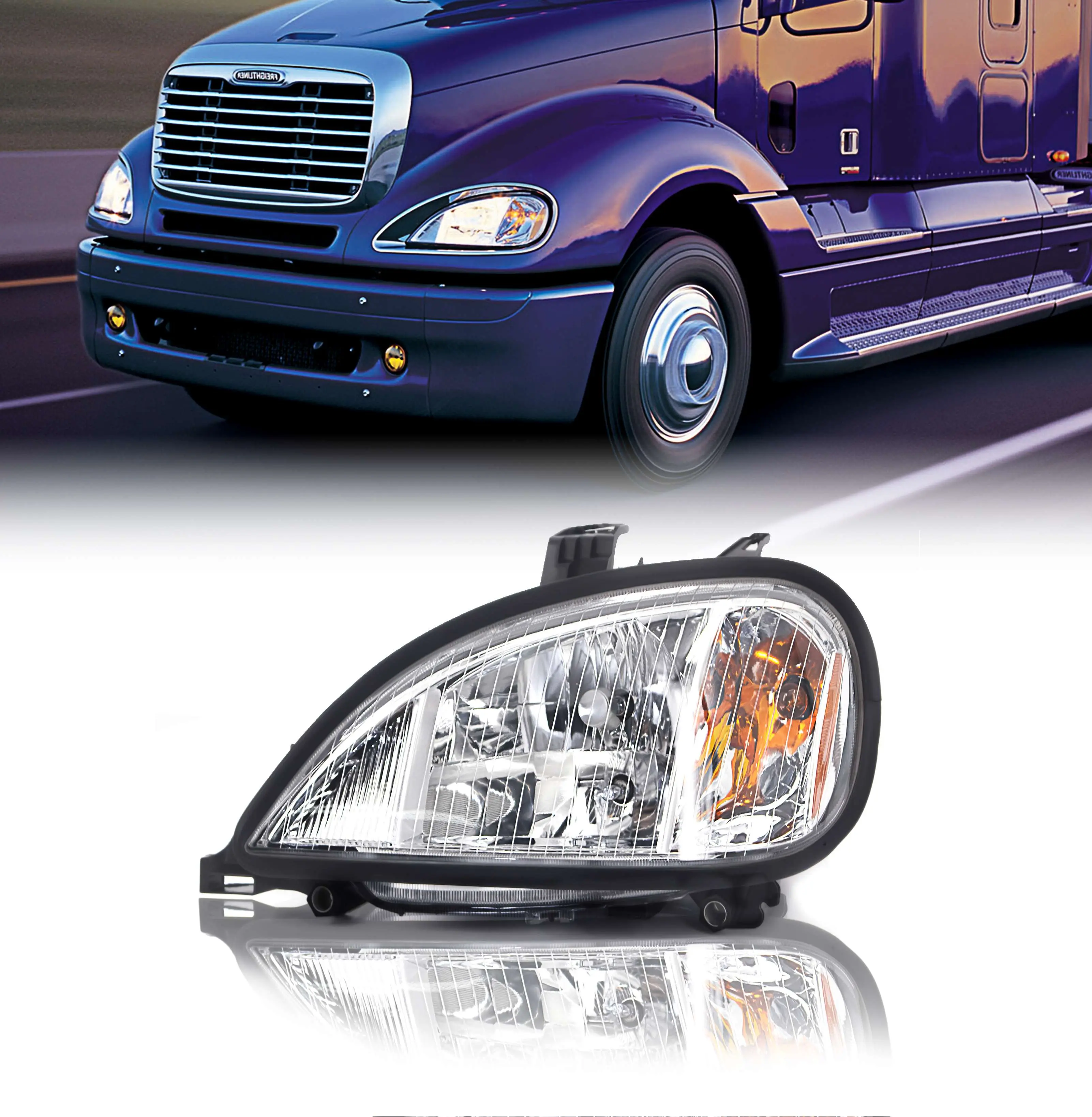 1 × Left Side Torque Headlight Driver, Chrome Housing with Pre-Installed Halogen Bulbs, DOT SAE Approved Replacement for 1996-2017 Freightliner Columbia Semi Trucks (TR026-L), 1 × Left Side Headlight