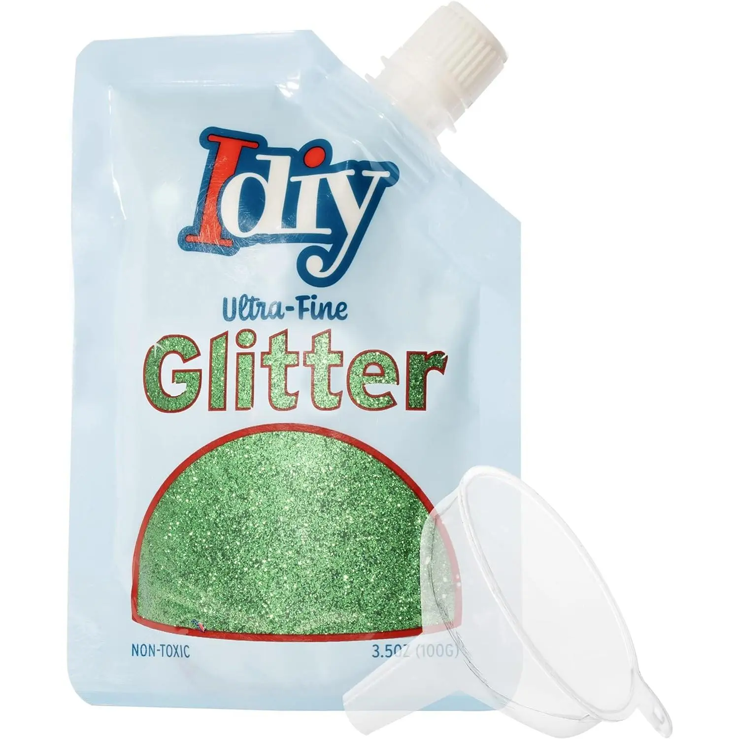 iDIY Ultra Fine Glitter (100g, 3.5 oz Pouch) Easy-Pour Bag & Funnel-Shamrock Green -Non-Toxic, DIY Art, School Projects, Festivals, Card Making, Resin