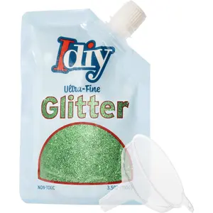 iDIY Ultra Fine Glitter (100g, 3.5 oz Pouch) Easy-Pour Bag & Funnel-Shamrock Green -Non-Toxic, DIY Art, School Projects, Festivals, Card Making, Resin