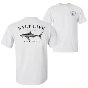 Unisex Salt Life Livin' Salty Shark T-Shirt, Offshore Fishing Graphic Tee, Soft Cotton Blend Shirt, Ocean Lifestyle Apparel for Men & Women, Perfect Angler Fisherman Gift, Trendy and Comfortable Wear for Ocean Adventures, Fits
