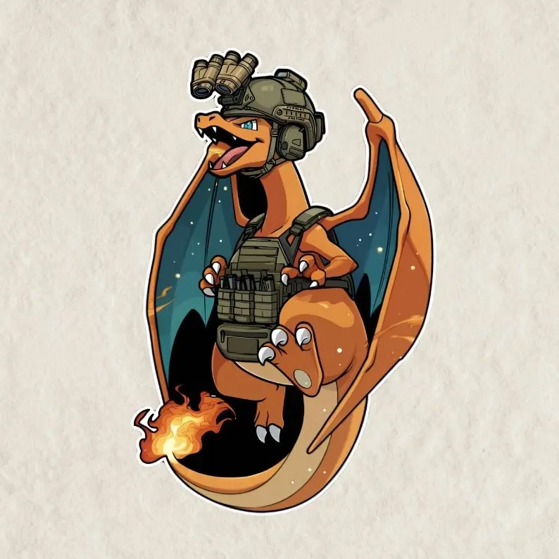 Charizard Poke Sticker, Funny Gift Waterproof Tactical Sticker, Decal for Laptop, Water Bottle, Car, Gamer Gift