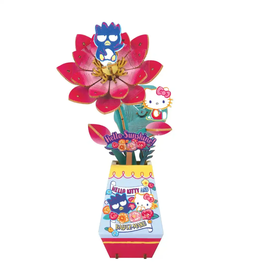 Handmade Wooden 3D Puzzle - Hello Kitty and Friends DIY Flower Puzzle, Cherry & Lotus Designs