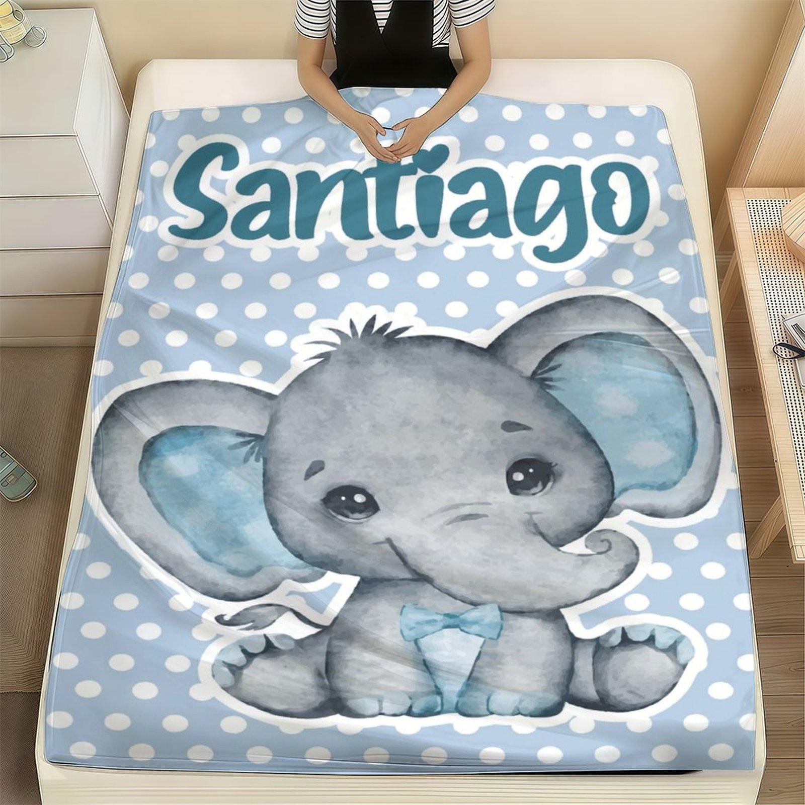 Custom Name Cute Elephant Element Blanket ,Personalized Name Gift ,Suit for The Sofa, Bed, Travel, Camping, Living Room, Office, Chair，Gifts for Family or Child  ,Friend , Send your custom text via shop chat to personalize